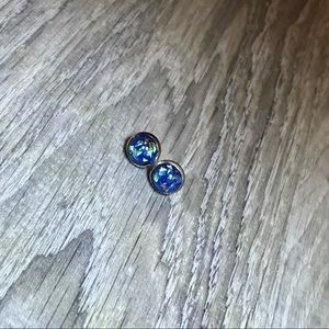 Blue Opal Gold Flake w/Silver Stud Earrings